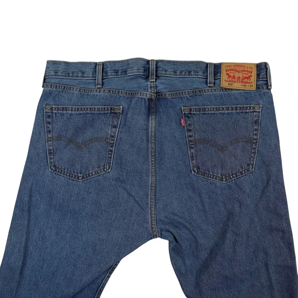 Levis‎ 505 Regular Fit Jeans Mens 42x32 Blue Straight Leg Denim